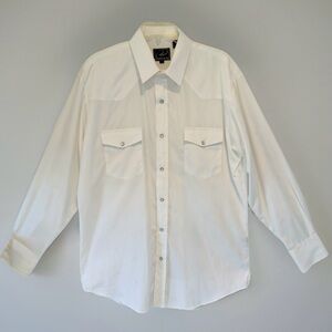 Roper Western Shirt Mens Large Crisp White Pearl Snap Button Horse Head Pattern